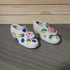 Vintage Miniature Porcelain Shoes Japan Pink Rose